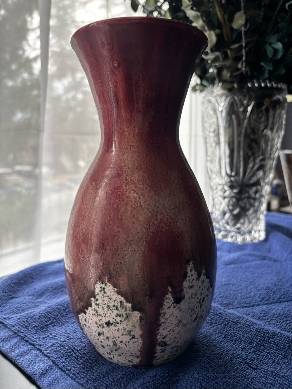 Red Ceramic Glazed Vase with White Speckle Accent
